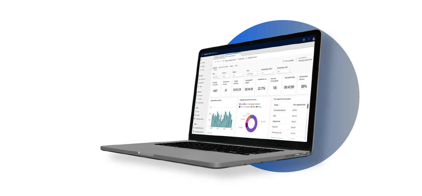 Dynamics 365 Contact Center on a laptop.
