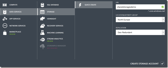 File Service storage account portal