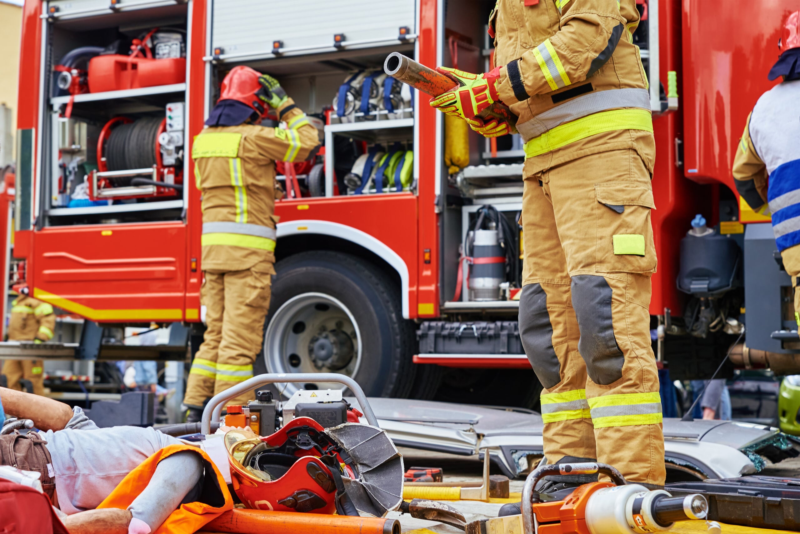 Firefighter managing an emergency incident at the roadside