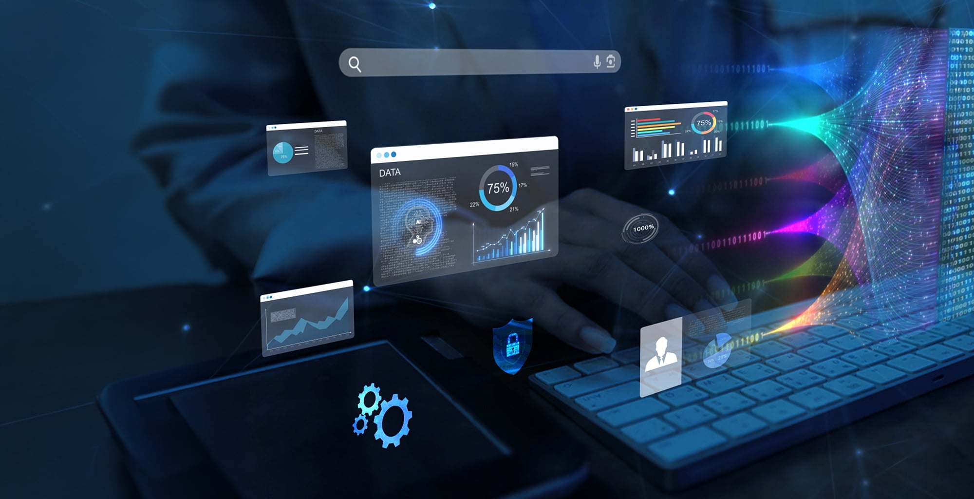 Data platform analytics visualisation showing dashboards, data flows and performance insights