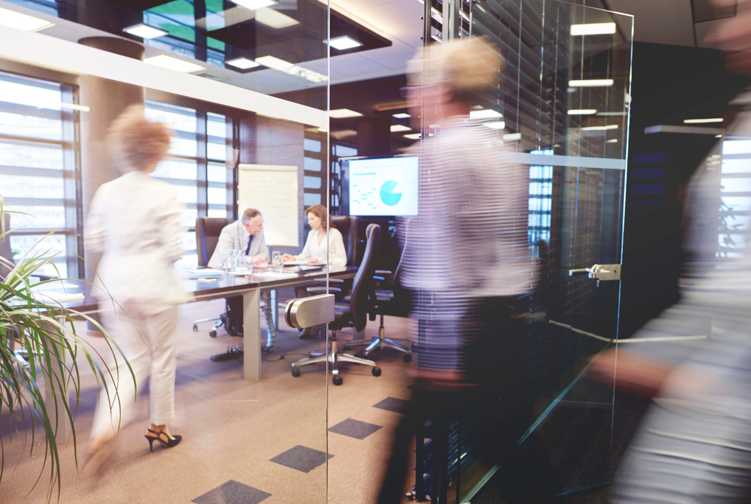 Business professionals collaborating in a modern office environment