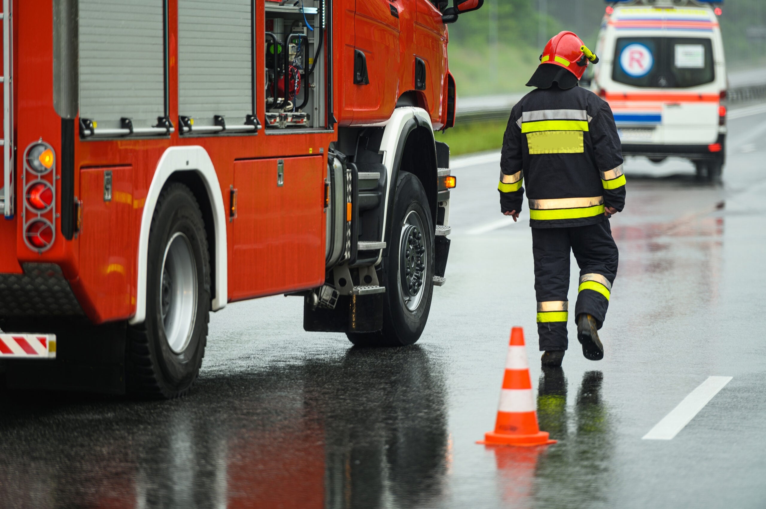 Firefighters preparing for an emergency services response