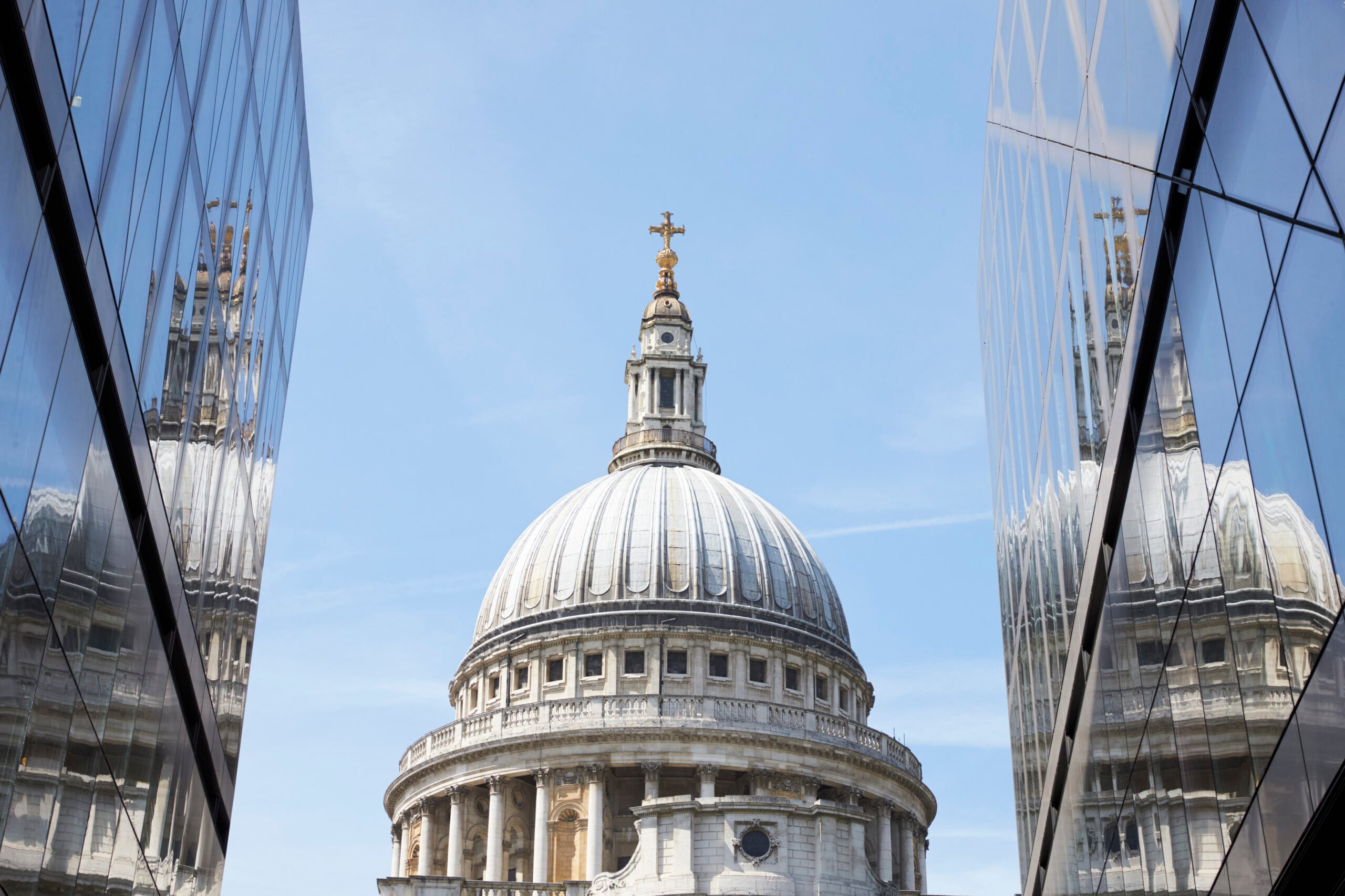 St Paul’s Cathedral framed by modern buildings in central London