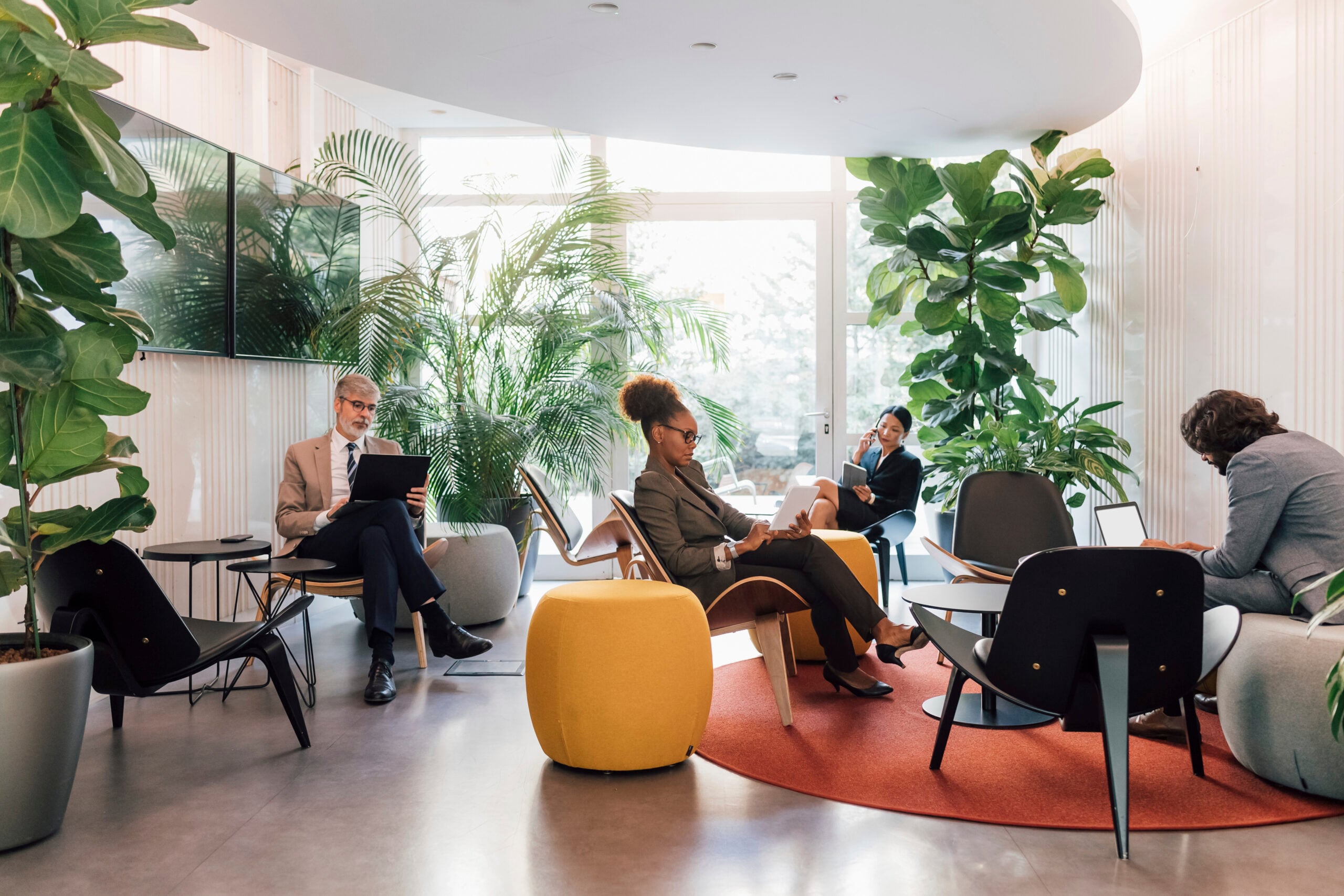 Data professionals using analytics tools in a modern workplace environment